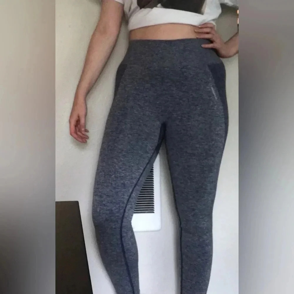 Gymshark High Waisted Seamless Workout Leggings Blue Gray Size Small
